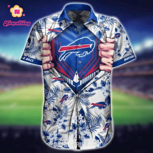 NFL Buffalo Bills Blue Tropical Flower Logo Hawaiian Shirt Aloha Shirt