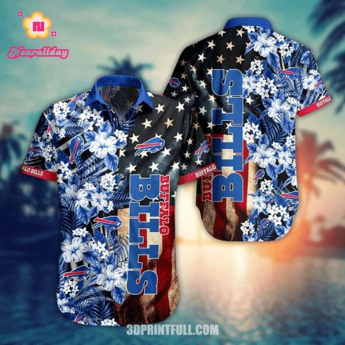 NFL Buffalo Bills Flower Tropical American Flag Hawaiian Shirt Men & Women Aloha Shirt