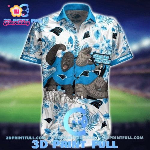 NFL Carolina Panthers White Blue Gorilla Hawaiian Shirt Men & Women Aloha Shirt