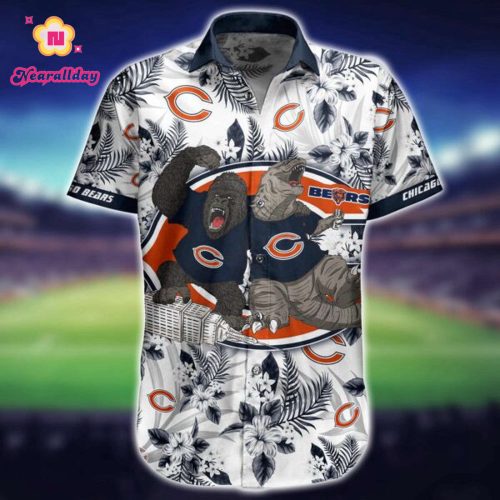 NFL Chicago Bears Hawaiian Shirt Short Kingkong Godzilla