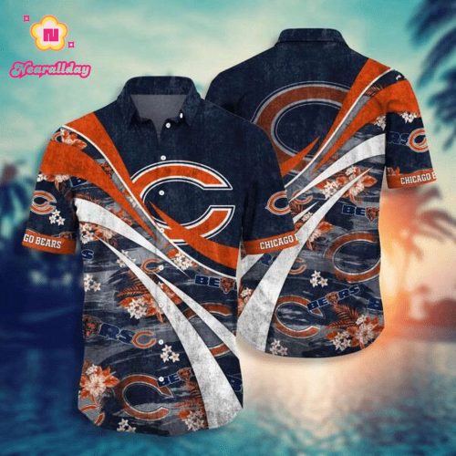 NFL Chicago Bears Short Orange White Curve In Dark Hawaiian Shirt Men & Women Aloha Shirt