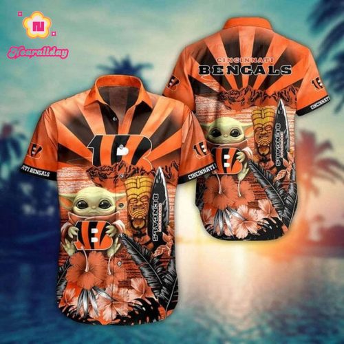NFL Cincinnati Bengals Baby Yoda Orange Hawaiian Shirt Men & Women Aloha Shirt