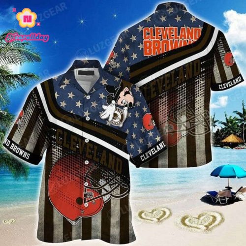 NFL Cleveland Browns American Flag Hawaiian Shirt Aloha Shirt