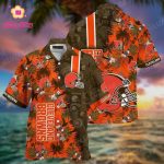 NFL Cleveland Browns Coconut Tree Orange Hawaiian Shirt Aloha Shirt