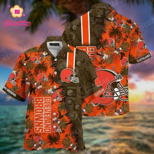 NFL Cleveland Browns Coconut Tree Orange Hawaiian Shirt Aloha Shirt