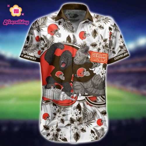 NFL Cleveland Browns Hawaiian Shirt Short Kingkong Godzilla