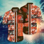 NFL Cleveland Browns Orange Tropical Flowers Hawaiian Shirt V2 Aloha Shirt