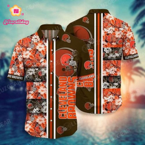NFL Cleveland Browns Orange Tropical Flowers Hawaiian Shirt V2 Aloha Shirt
