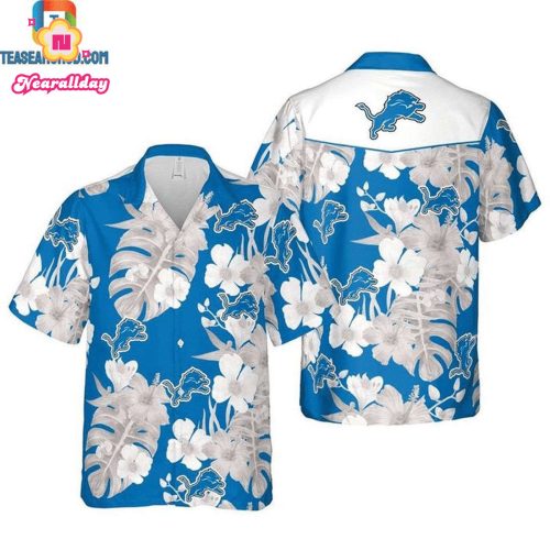 NFL Detroit Lions Blue Silver Flower Hawaiian Shirt Men & Women Aloha Shirt