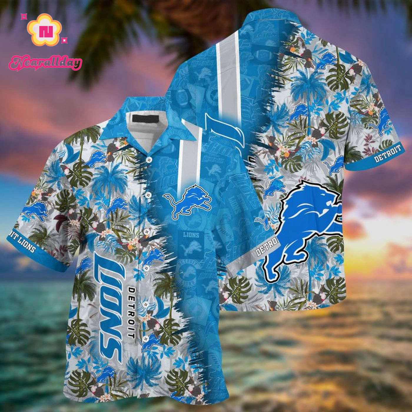 NFL Detroit Lions Blue Silver Hawaiian Shirt V2 Men & Women Aloha Shirt NFL Detroit Lions Blue Silver Hawaiian Shirt V2 Men & Women Aloha Shirt