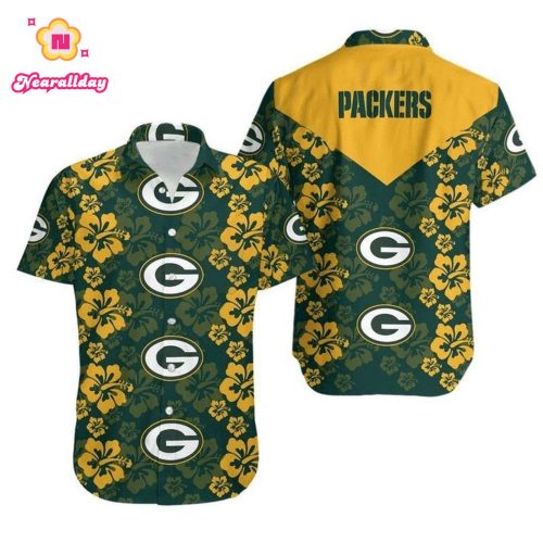 NFL Green Bay Packers Green Yellow Flower Hawaiian Shirt Aloha Shirt