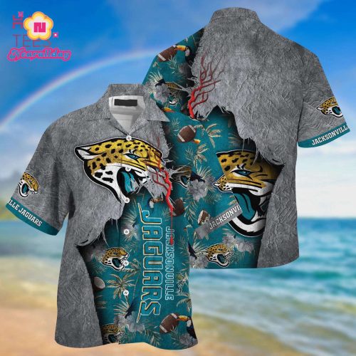 NFL Jacksonville Jaguars Grey Teal Hawaiian Shirt Men & Women Aloha Shirt