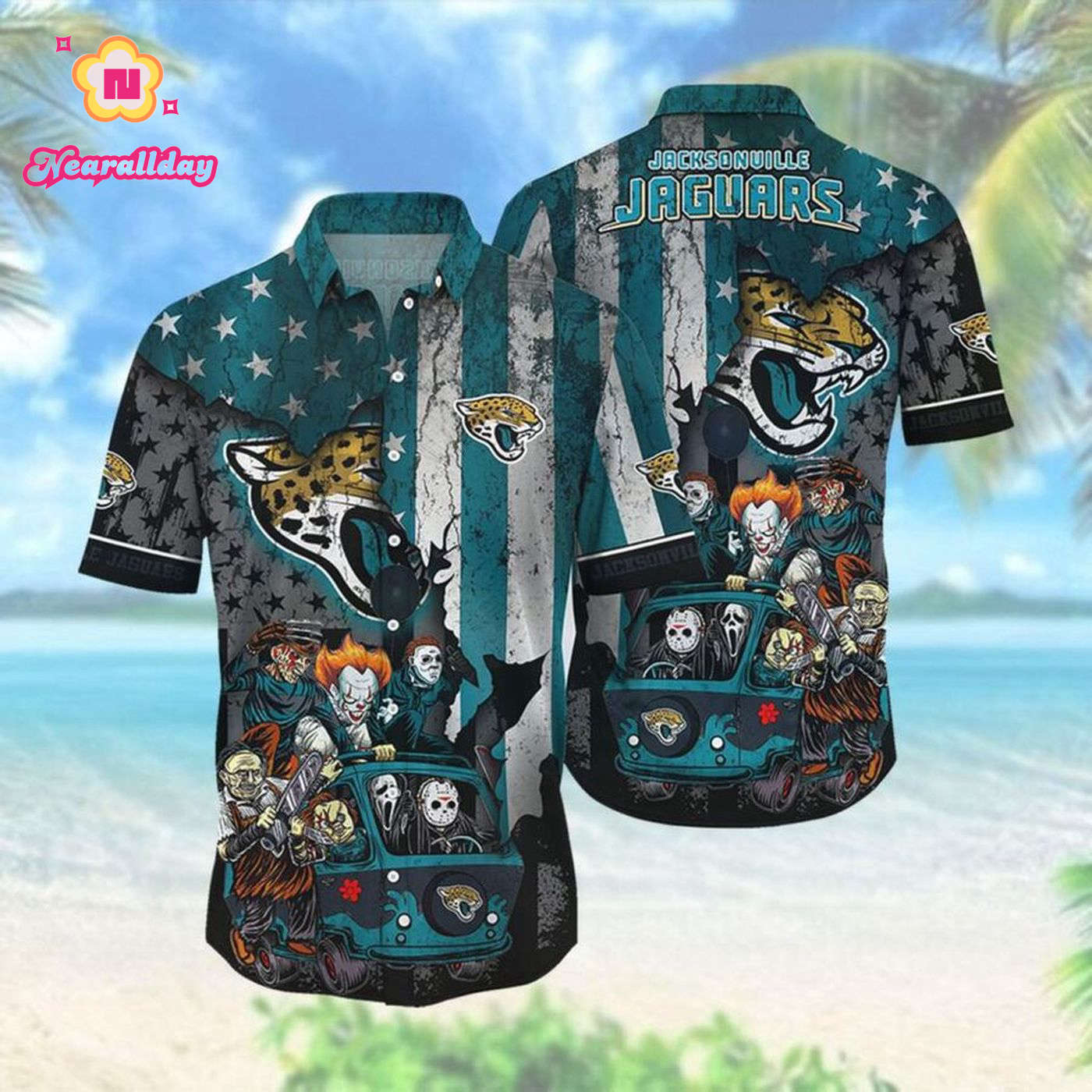 NFL Jacksonville Jaguars Halloween America Flag Hawaiian Shirt Men & Women Aloha Shirt NFL Jacksonville Jaguars Halloween America Flag Hawaiian Shirt Men & Women Aloha Shirt