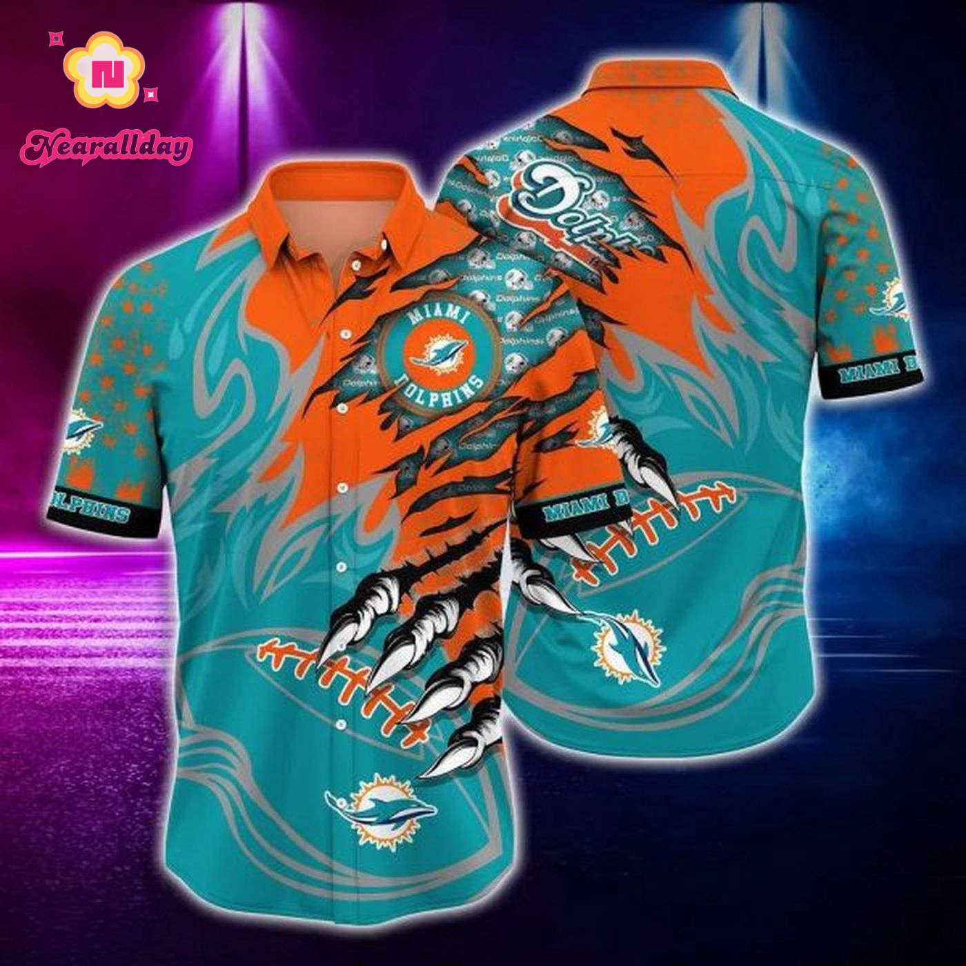 NFL Miami Dolphins Aqua Orange Hawaiian Shirt Men & Women Aloha Shirt NFL Miami Dolphins Aqua Orange Hawaiian Shirt Men & Women Aloha Shirt