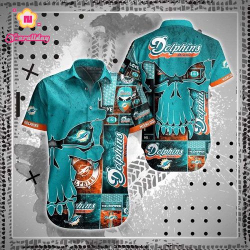 NFL Miami Dolphins Aqua Punisher Skull Hawaiian Shirt Men & Women Aloha Shirt
