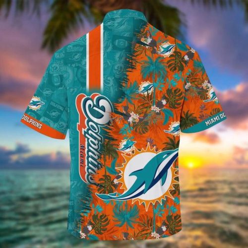 NFL Miami Dolphins Coconut Tree Aqua Orange Hawaiian Shirt Men & Women Aloha Shirt