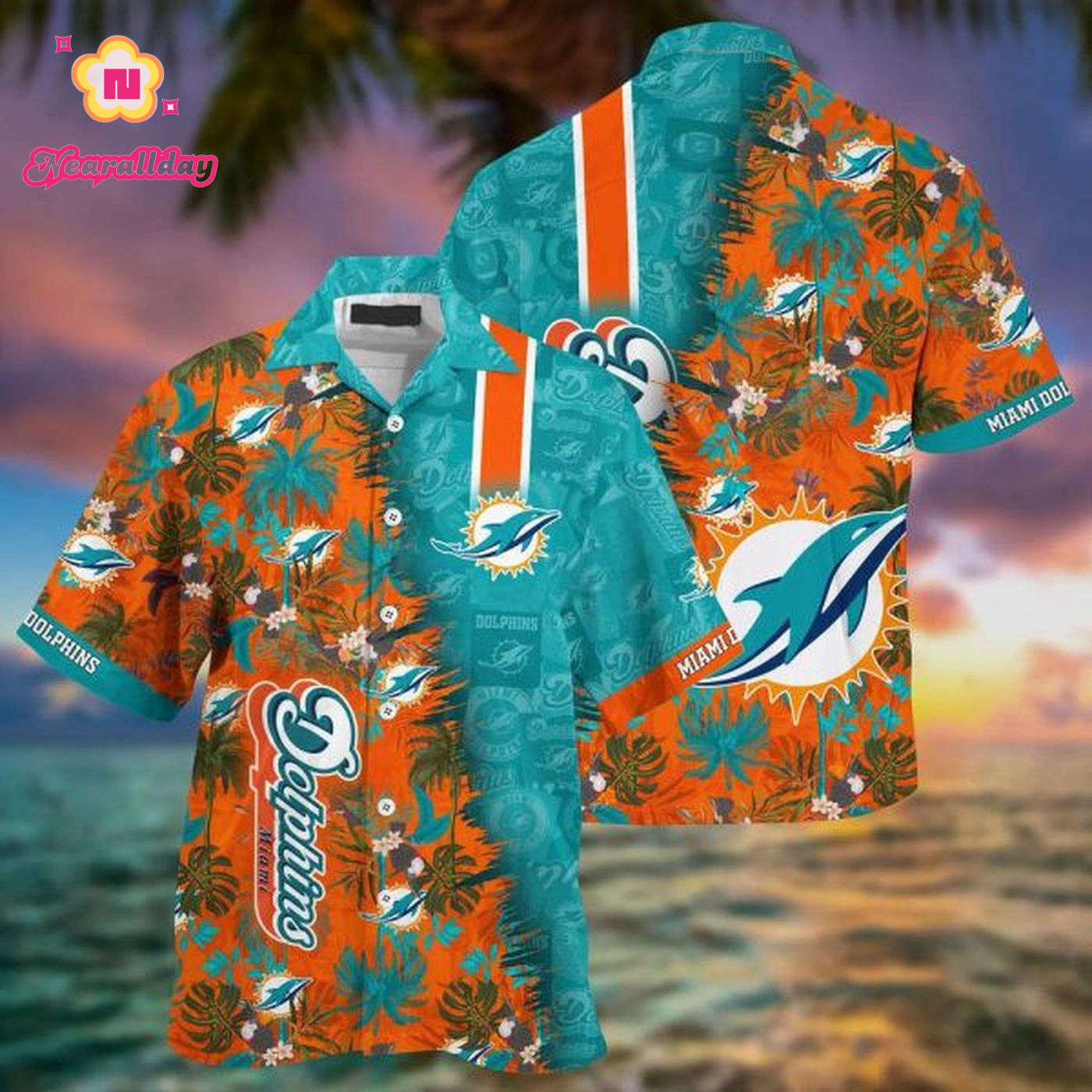 NFL Miami Dolphins Coconut Tree Aqua Orange Hawaiian Shirt Men & Women Aloha Shirt NFL Miami Dolphins Coconut Tree Aqua Orange Hawaiian Shirt Men & Women Aloha Shirt
