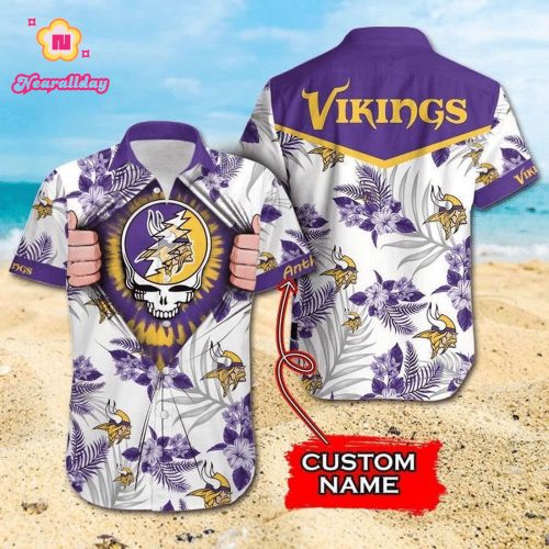 NFL Minnesota Vikings Custom Name Skull Hawaiian Shirt Men & Women Aloha Shirt