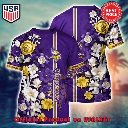 NFL MINNESOTA VIKINGS FLOWER HAWAIIAN SHIRT AND TSHIRT FOR FANS NEW SUMMER ALOHA FOOTBALL SHIRTS