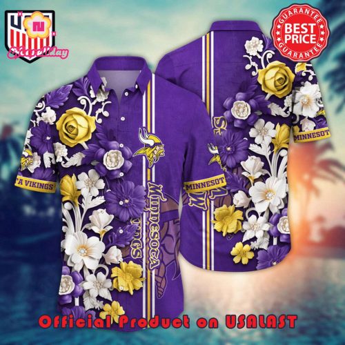 NFL MINNESOTA VIKINGS FLOWER HAWAIIAN SHIRT AND TSHIRT FOR FANS NEW SUMMER ALOHA FOOTBALL SHIRTS