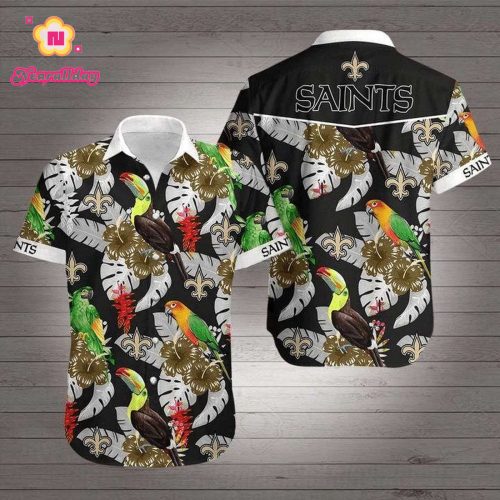 NFL New Orleans Saints Parrot Above Flower Hawaiian Shirt Men & Women Aloha Shirt