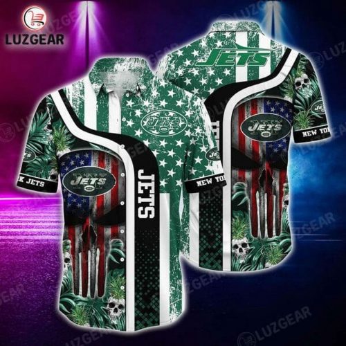 NFL New York Jets American Flag Skull Hawaiian Shirt Aloha Shirt