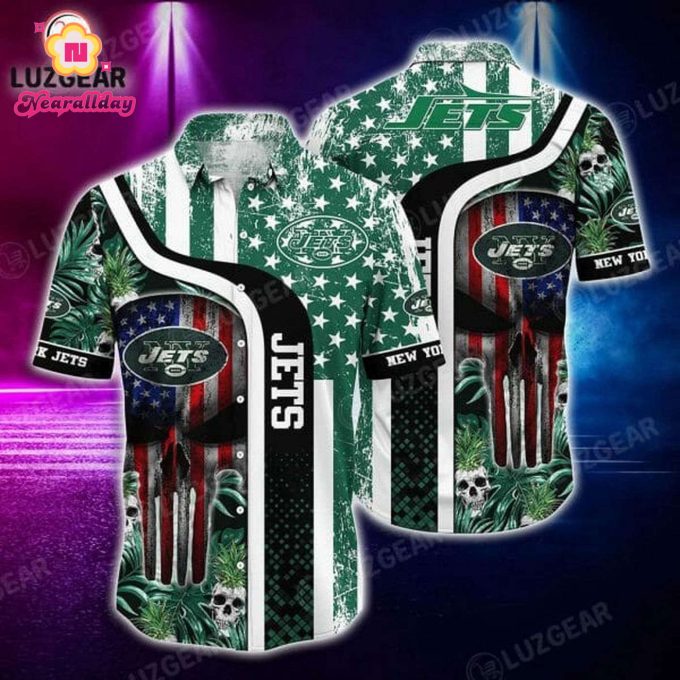 NFL New York Jets American Flag Skull Hawaiian Shirt Aloha Shirt