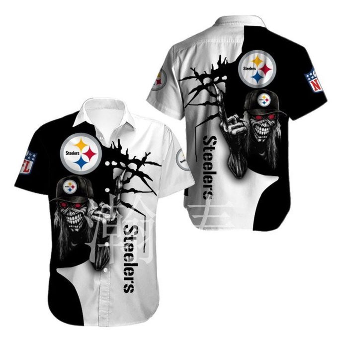 NFL Pittsburgh Steelers Button Up Shirt Iron Maiden Hawaiian Shirt Aloha Shirt