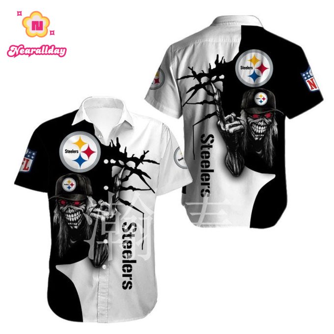 NFL Pittsburgh Steelers Button Up Shirt Iron Maiden Hawaiian Shirt Aloha Shirt