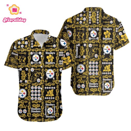 NFL Pittsburgh Steelers Golden Black Gomoku Hawaiian Shirt Men & Women Aloha Shirt