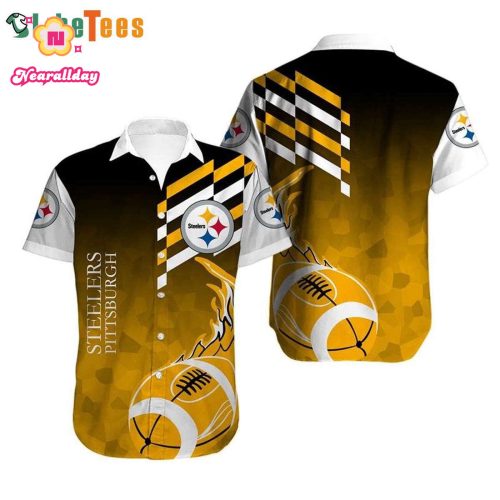 NFL Pittsburgh Steelers Logo Yellow Rugby Fire Graphic Steelers Hawaiian Shirt  Perfect Gifts For Your Loved Ones