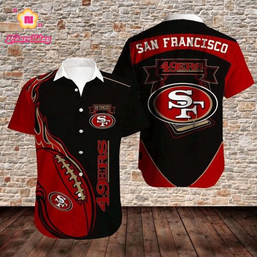NFL San Francisco 49ers Black Red Ball In Fire Hawaiian Shirt Men & Women Aloha Shirt