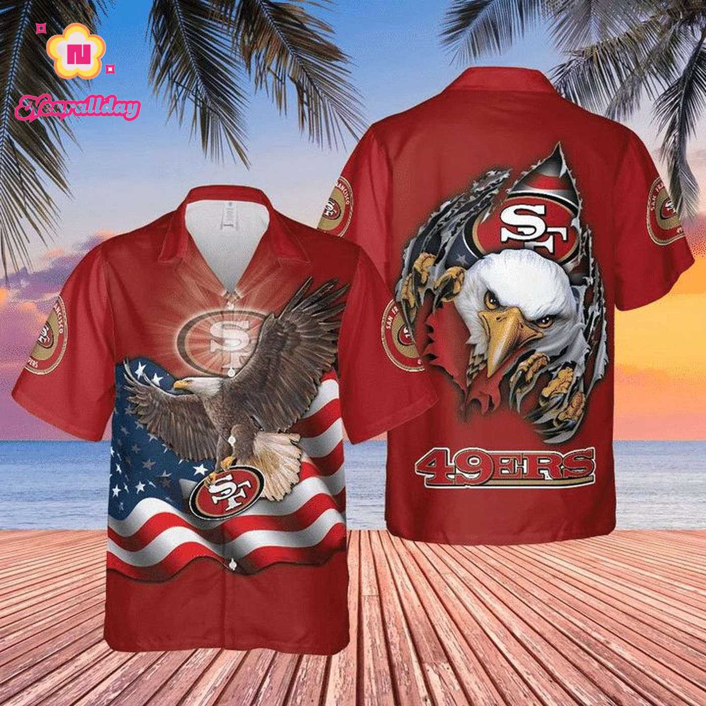 NFL San Francisco 49ers Eagles American Flag Hawaiian Shirt Aloha Shirt NFL San Francisco 49ers Eagles American Flag Hawaiian Shirt Aloha Shirt