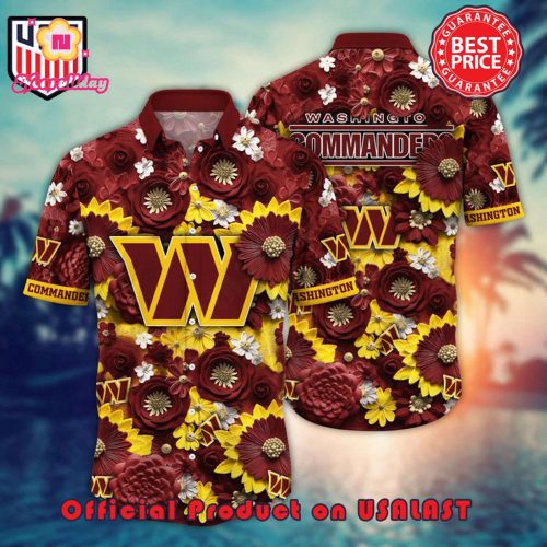 NFL WASHINGTON COMMANDERS FLOWER HAWAIIAN SHIRT AND TSHIRT FOR FANS CUSTOM SUMMER FOOTBALL SHIRTS