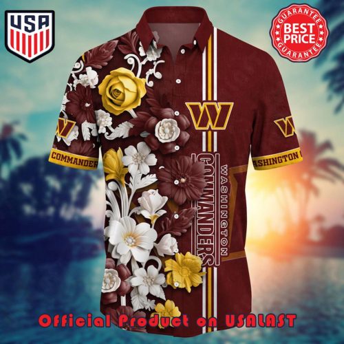 NFL WASHINGTON COMMANDERS FLOWER HAWAIIAN SHIRT AND TSHIRT FOR FANS NEW SUMMER ALOHA FOOTBALL SHIRTS