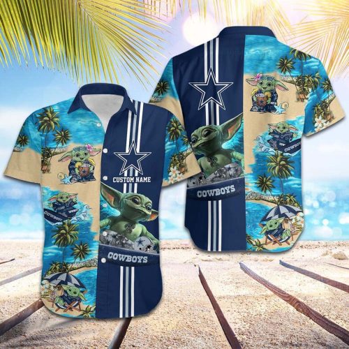 Personalized Dallas Cowboys Cute Yoda Surfing Hawaiian Shirt, Gift For Fan