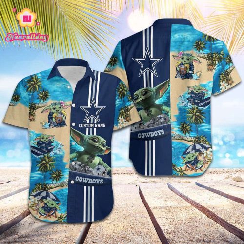 Personalized Dallas Cowboys Cute Yoda Surfing Hawaiian Shirt, Gift For Fan