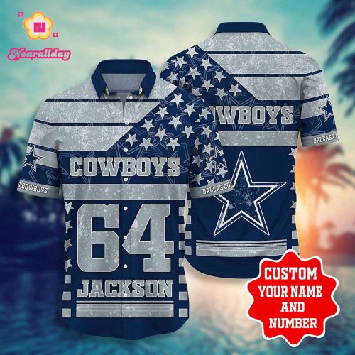 Personalized Dallas Cowboys Us Flag Background Hawaiian Shirt, Gift For Fan