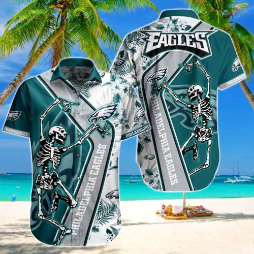 Philadelphia Eagles Dancing Skeleton Hawaiian Shirt, Gift For Fans