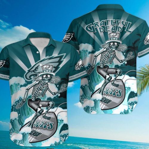 Philadelphia Eagles Grateful Dead Surfing Hawaiian Shirt