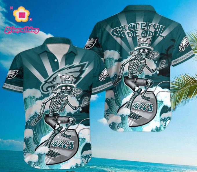 Philadelphia Eagles Grateful Dead Surfing Hawaiian Shirt