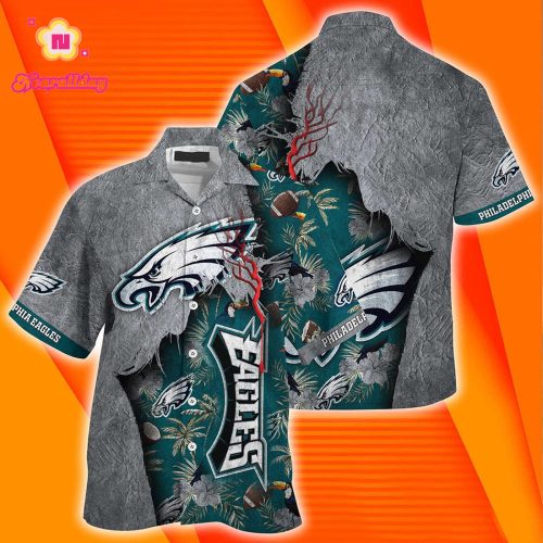Philadelphia Eagles Grunge Texture Hawaiian Shirt, Gift For Fans