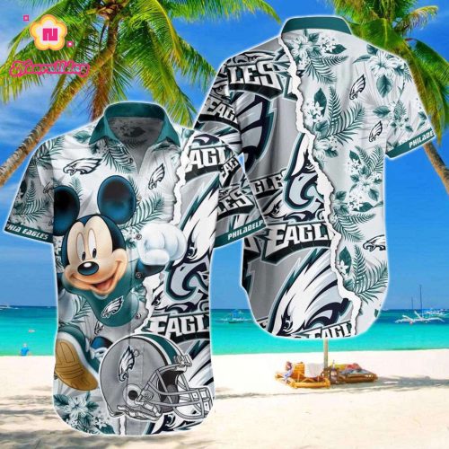Philadelphia Eagles Mickey Mouse Tropical Pattern Hawaiian Shirt, Gift For Fans