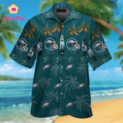 Philadelphia Eagles Short Sleeve Button Up Tropical Aloha Hawaiian Shirt Set for Men Women Kids Gift