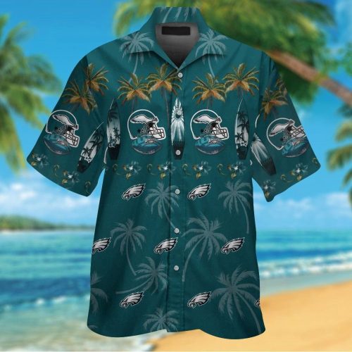 Philadelphia Eagles Short Sleeve Button Up Tropical Aloha Hawaiian Shirt Set for Men Women Kids Gift
