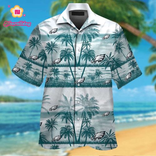 Philadelphia Eagles Short Sleeve Button Up Tropical Aloha Hawaiian Shirt Set for Men Women Kids Gift