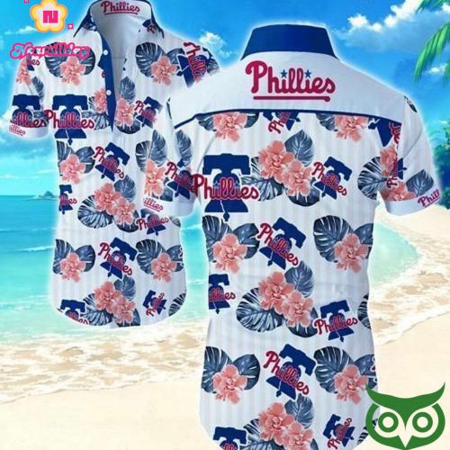 Philadelphia Phillies Dark Blue and Pink Hawaiian Shirt - Floral Print