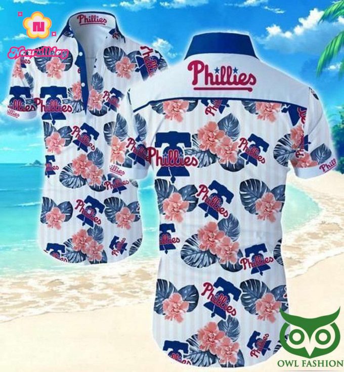 Philadelphia Phillies Dark Blue and Pink Hawaiian Shirt – Floral Print