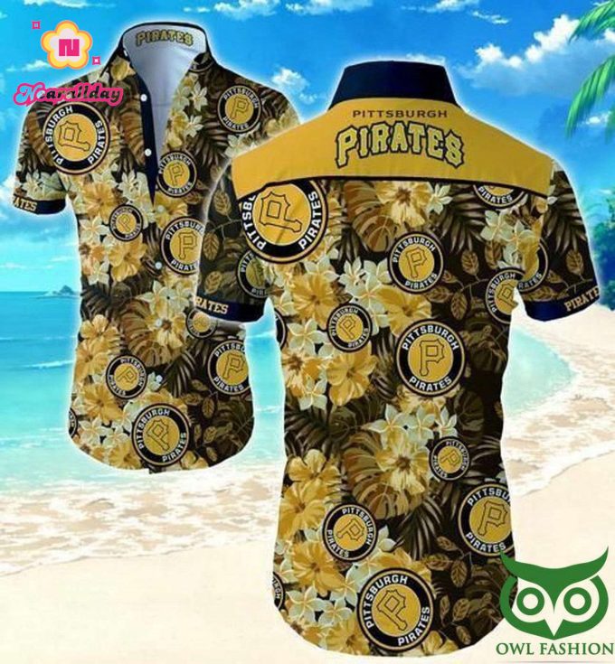 Pittsburgh Pirates Floral Yellow and Black Hawaiian Shirt – Official MLB Merchandise