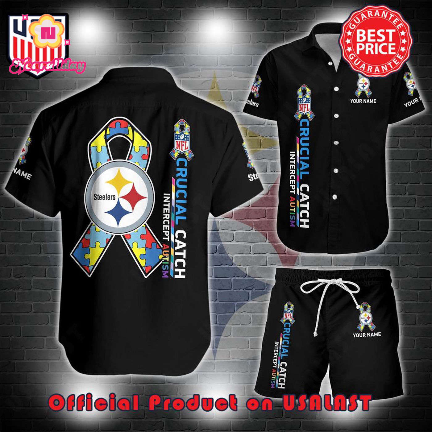 Pittsburgh Steelers NFL Crucial Catch Intercept Austism Custom Name Hawaii Shirt And Short Pittsburgh Steelers NFL Crucial Catch Intercept Austism Custom Name Hawaii Shirt And Short